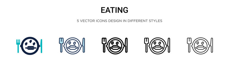 Eating icon in filled, thin line, outline and stroke style. Vector illustration of two colored and black eating vector icons designs can be used for mobile, ui, web