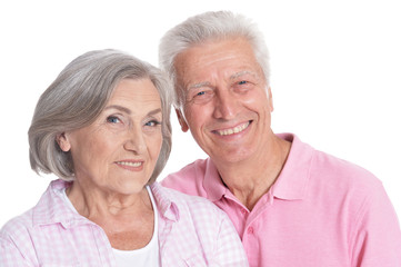 Poster - Close up portrait of happy senior couple isolated 