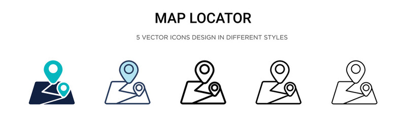 Wall Mural - Map locator icon in filled, thin line, outline and stroke style. Vector illustration of two colored and black map locator vector icons designs can be used for mobile, ui, web