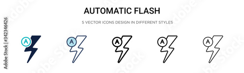 Fotomural Automatic flash icon in filled, thin line, outline and stroke style