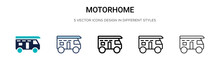 Motorhome Icon In Filled, Thin Line, Outline And Stroke Style. Vector Illustration Of Two Colored And Black Motorhome Vector Icons Designs Can Be Used For Mobile, Ui, Web