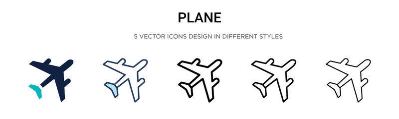 Wall Mural - plane icon in filled, thin line, outline and stroke style. vector illustration of two colored and bl