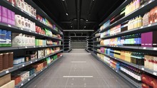 The Supermarket Is Filled With Groceries. Supermarket Shelves