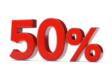 50 Percent Red Promotional Sale Sign. 3D Render