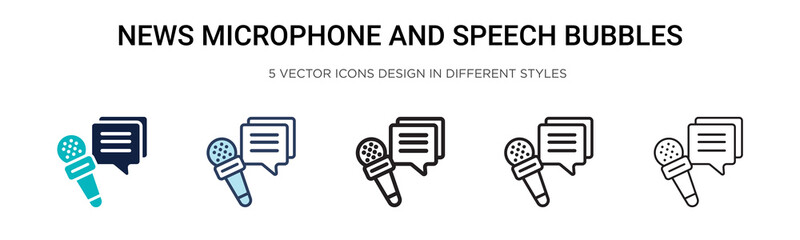 Wall Mural - news microphone and speech bubbles icon in filled, thin line, outline and stroke style. vector illus