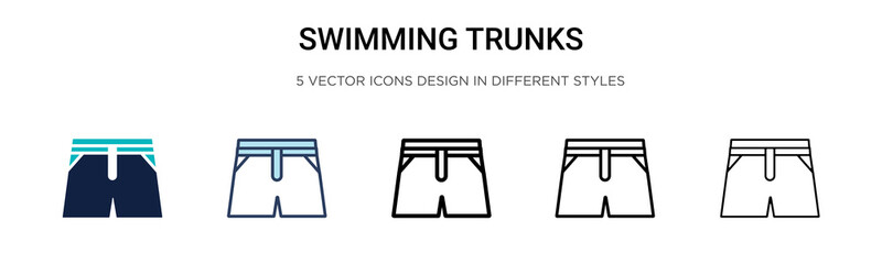 Swimming trunks icon in filled, thin line, outline and stroke style. Vector illustration of two colored and black swimming trunks vector icons designs can be used for mobile, ui, web