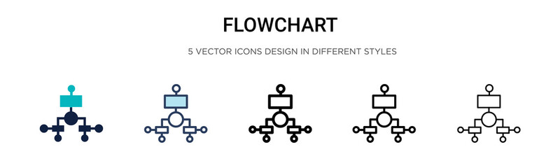 Wall Mural - Flowchart icon in filled, thin line, outline and stroke style. Vector illustration of two colored and black flowchart vector icons designs can be used for mobile, ui, web