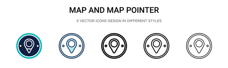Wall Mural - map and map pointer icon in filled, thin line, outline and stroke style. vector illustration of two 