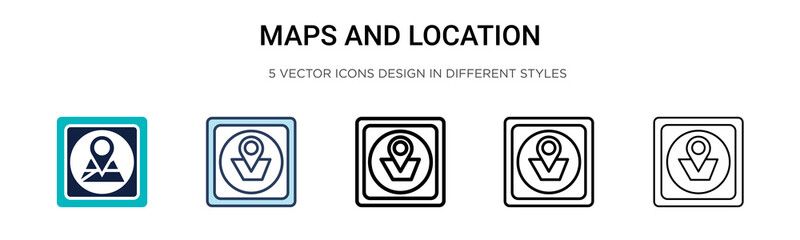 Wall Mural - maps and location icon in filled, thin line, outline and stroke style. vector illustration of two co