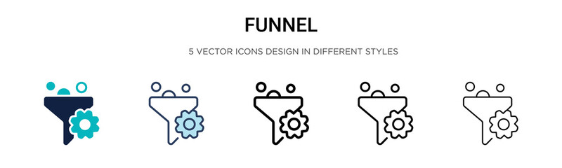 Wall Mural - Funnel icon in filled, thin line, outline and stroke style. Vector illustration of two colored and black funnel vector icons designs can be used for mobile, ui, web