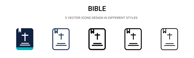 Wall Mural - Bible icon in filled, thin line, outline and stroke style. Vector illustration of two colored and black bible vector icons designs can be used for mobile, ui, web