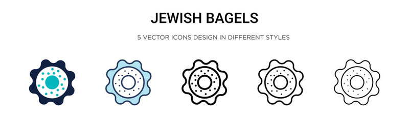 Jewish bagels icon in filled, thin line, outline and stroke style. Vector illustration of two colored and black jewish bagels vector icons designs can be used for mobile, ui, web