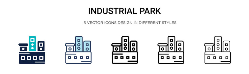 Industrial park icon in filled, thin line, outline and stroke style. Vector illustration of two colored and black industrial park vector icons designs can be used for mobile, ui, web