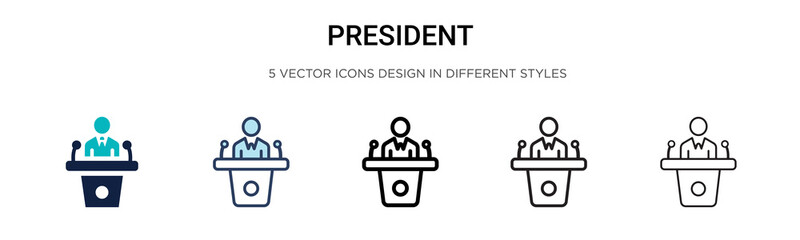 Wall Mural - president icon in filled, thin line, outline and stroke style. vector illustration of two colored an
