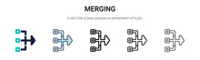 Merging Icon In Filled, Thin Line, Outline And Stroke Style. Vector Illustration Of Two Colored And Black Merging Vector Icons Designs Can Be Used For Mobile, Ui, Web