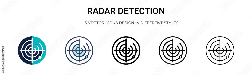 Radar detection icon in filled, thin line, outline and stroke style. Vector illustration of two colored and black radar detection vector icons designs can be used for mobile, ui, web - obrazy, fototapety, plakaty 