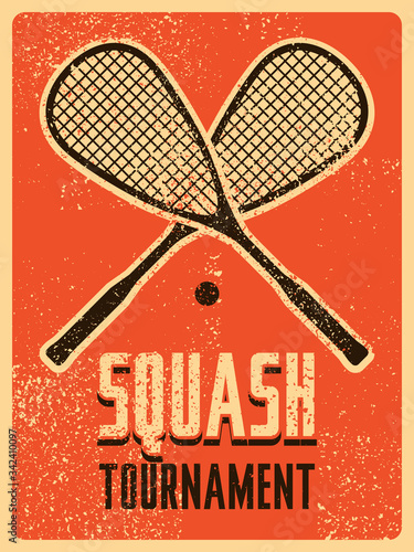 Dekoracja na wymiar  turniej-squasha-typograficzne-plakat-w-stylu-vintage-grunge-ilustracja-wektorowa-retro