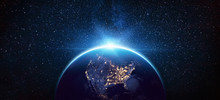 Planet Earth North America From The Space At Night. Elements Of This Image Furnished By NASA
