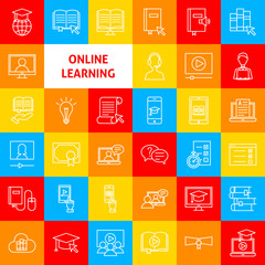 Sticker - Online Learning Line Icons