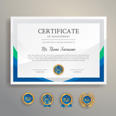 modern blue certificate template and border, for award, diploma, and printing