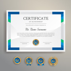 Wall Mural - Modern blue certificate template and border, for award, diploma, and printing