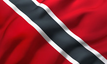 Flag Of Trinidad And Tobago Blowing In The Wind. Full Page Flying Flag. 3D Illustration.
