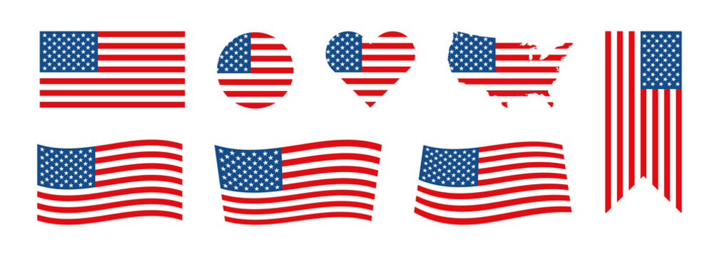 flag usa set isolated icon. america holidays. 4 july banner in flat style. veteran day and memorial 