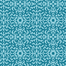 Elegant Damask Ornament Seamless Vector Pattern In Teal And Blue. Decorative Surface Print Design. For Fabrics, Stationery And Packaging.