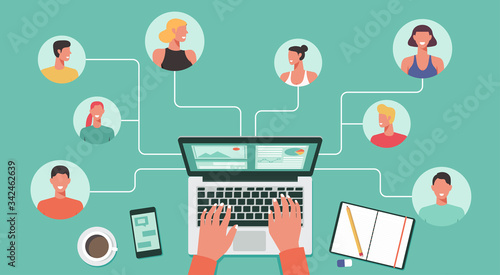 Fotografía people with different and expert skills connecting and working online together o