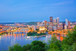 Pittsburgh Skyline Showing Downtown After Sunset Viewing From Grandview Overlook, Pittsburgh, USA. 