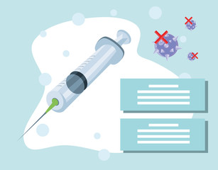 Poster - infographic with medical syringe, coronavirus infection