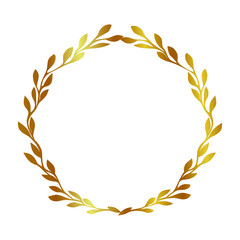 Wall Mural - Gold floral round frame. Vector Isolated wreath. Round boarder with leaves. Branch circle frame for monogram. 