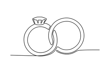 Continuous line drawing. Wedding rings. Black isolated on white background. Hand drawn vector illustration. 