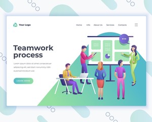 Wall Mural - Landing page template teamwork process concept with office people