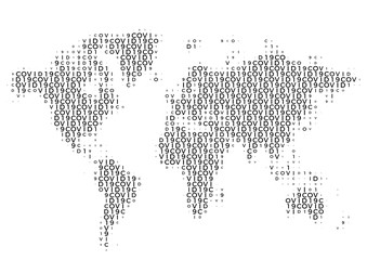  Abstract covid-19 halftone world map. Vector illustration.