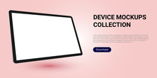 Realistic Template Mock Up Of A Digital Tablet For Web Design, Webpages, Banners, Landings, Presentations. Rotated, Angled.