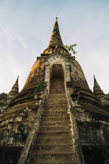 Ancient temple in Ayutthaya at sunset