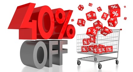 Canvas Print - 40% off, shopping cart - 3D illustration