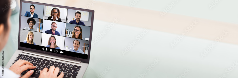 Businesswoman Video Conferencing With Laptop - obrazy, fototapety, plakaty 