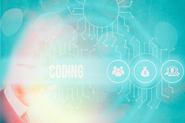 conceptual hand writing showing coding. concept meaning assigning code to something for classificati