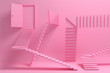 Abstract monochrome  pink architectural composition with stairs and other details. 3D illustration