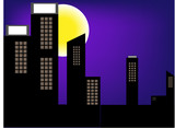 Fototapeta Do pokoju - Illustration vector of full moon night of high building city and space for write wording