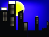 Fototapeta Do pokoju - Illustration vector of full moon night of high building city and space for write wording