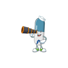 Canvas Print - Vitamin pills in Sailor cartoon character style using a binocular