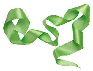 Wall Mural - green ribbon curl isolated on white background. bright green ribbon bow and curl isolated on white b
