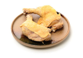 Poster - Cooked chicken leg on white background 