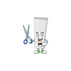 Wall Mural - Cute Barber white plastic tube cartoon character style with scissor