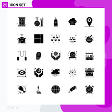 Pictogram Set Of 25 Simple Solid Glyphs Of Heart, Audio, Education, Music, Cloud