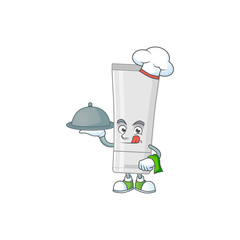 Poster - A white plastic tube chef cartoon design with hat and tray