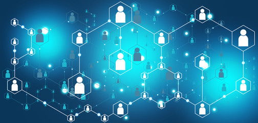 Network community.People network connection. Point and line composition. Illustration.